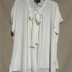 Lane Bryant Ivory Blouse with Tie Front